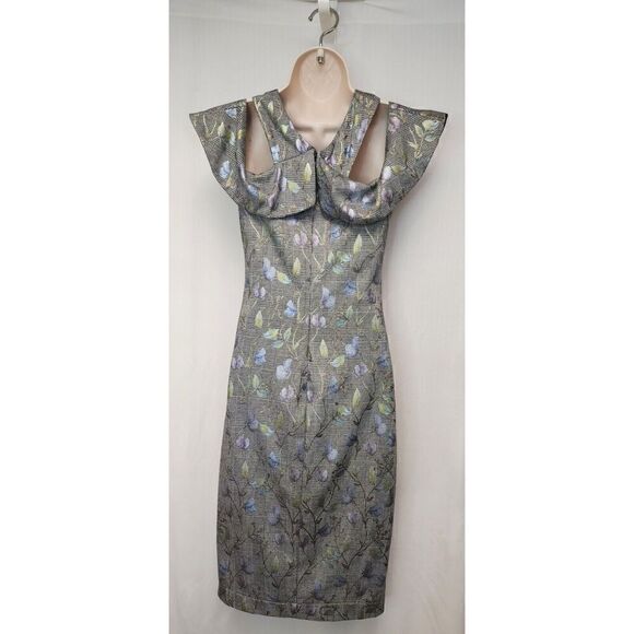 Rachel Roy Jolie Grey Metallic Floral Plaid Crossover Neckline Dress Size S NWOT - Picture 6 of 8